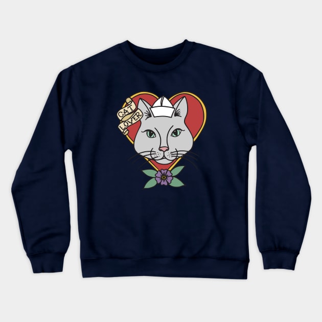 Sailor Cat Lover old school tattoo Crewneck Sweatshirt by estudioanzol